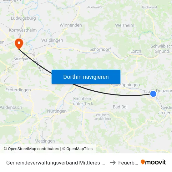 Gemeindeverwaltungsverband Mittleres Fils-Lautertal to Feuerbach map