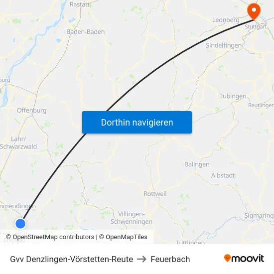Gvv Denzlingen-Vörstetten-Reute to Feuerbach map