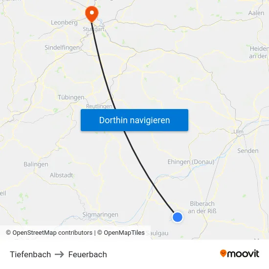 Tiefenbach to Feuerbach map
