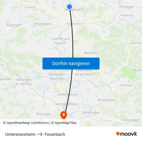 Untereisesheim to Feuerbach map