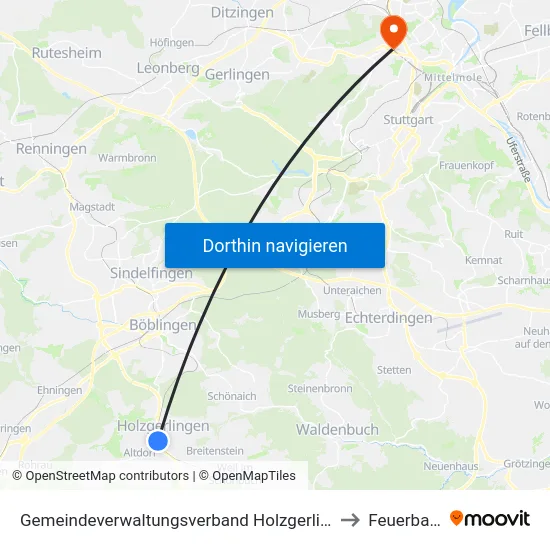 Gemeindeverwaltungsverband Holzgerlingen to Feuerbach map