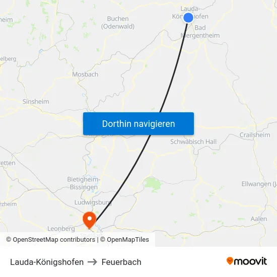 Lauda-Königshofen to Feuerbach map