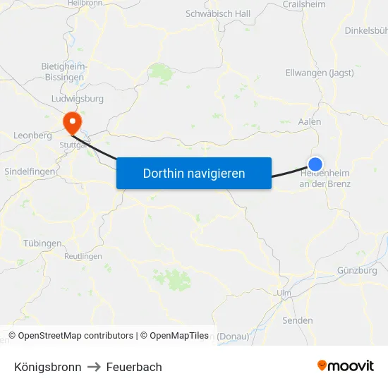 Königsbronn to Feuerbach map