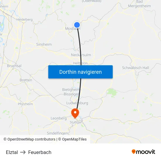Elztal to Feuerbach map