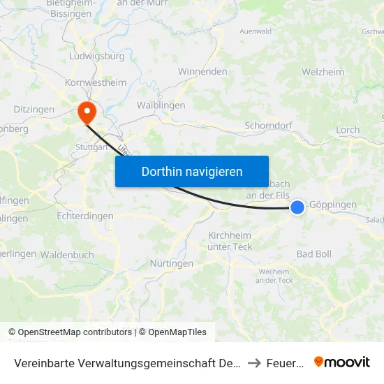 Vereinbarte Verwaltungsgemeinschaft Der Stadt Uhingen to Feuerbach map