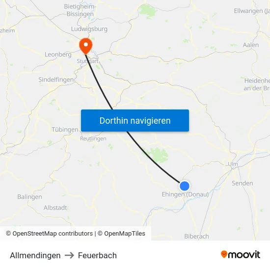 Allmendingen to Feuerbach map