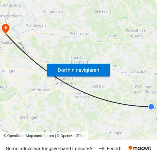 Gemeindeverwaltungsverband Lonsee-Amstetten to Feuerbach map