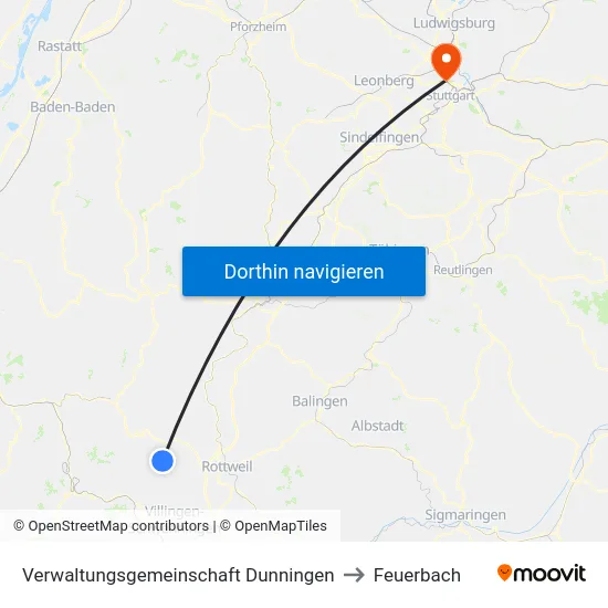 Verwaltungsgemeinschaft Dunningen to Feuerbach map