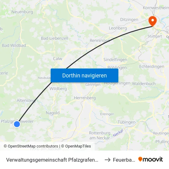 Verwaltungsgemeinschaft Pfalzgrafenweiler to Feuerbach map