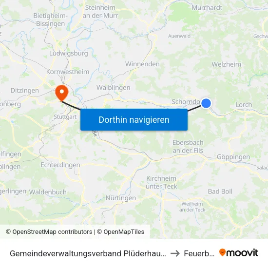 Gemeindeverwaltungsverband Plüderhausen-Urbach to Feuerbach map