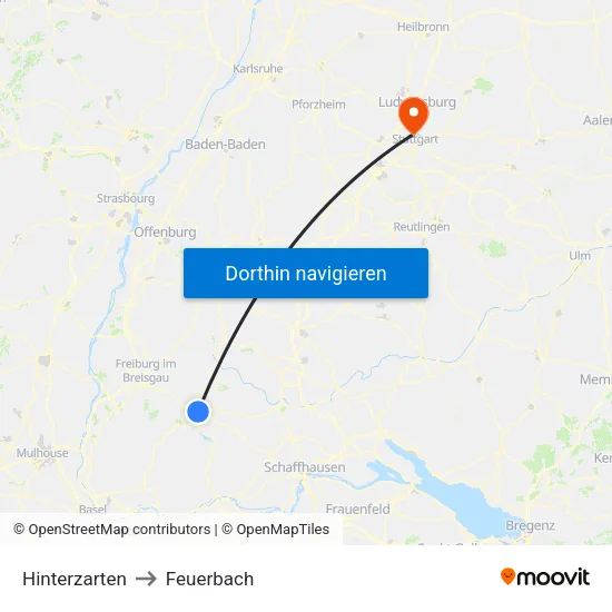 Hinterzarten to Feuerbach map