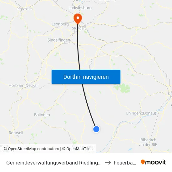 Gemeindeverwaltungsverband Riedlingen to Feuerbach map