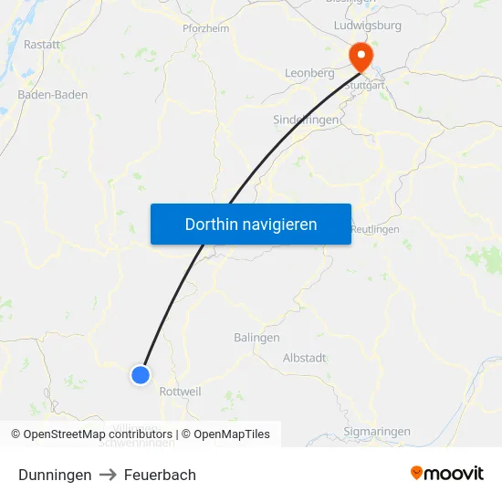 Dunningen to Feuerbach map
