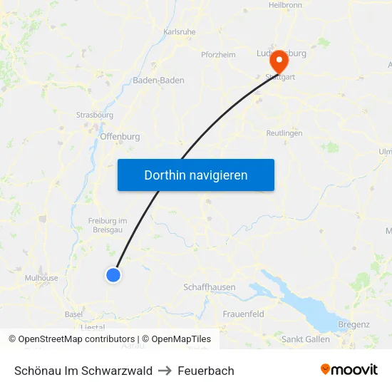 Schönau Im Schwarzwald to Feuerbach map