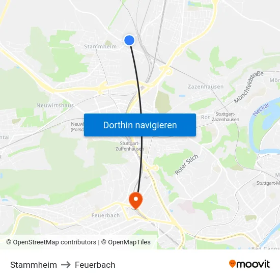 Stammheim to Feuerbach map