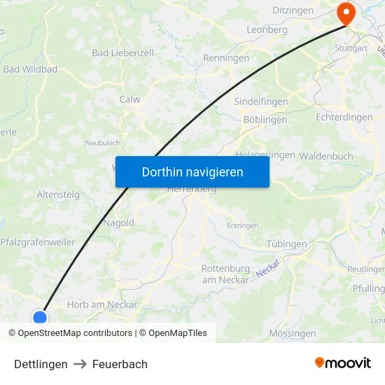 Dettlingen to Feuerbach map