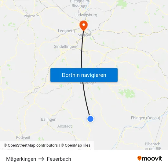 Mägerkingen to Feuerbach map