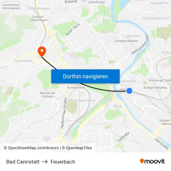 Bad Cannstatt to Feuerbach map