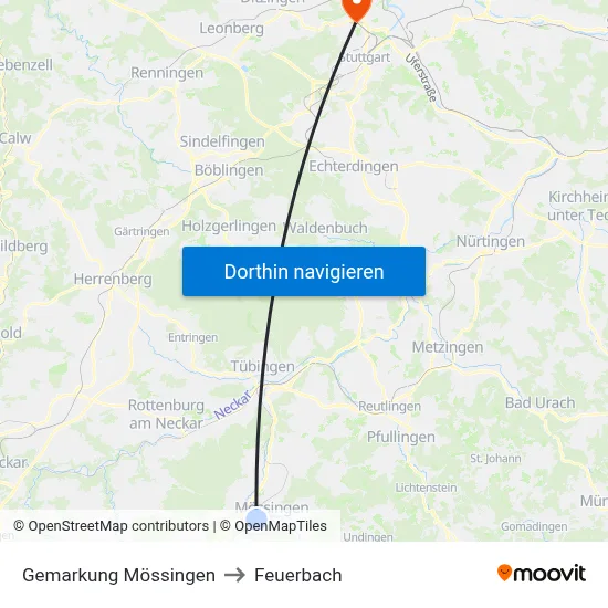 Gemarkung Mössingen to Feuerbach map