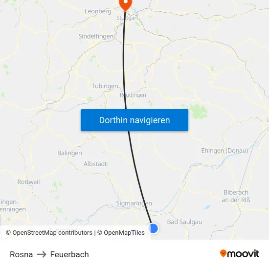 Rosna to Feuerbach map