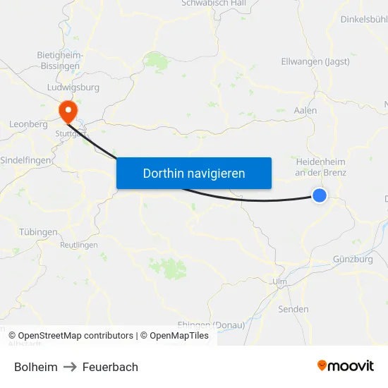 Bolheim to Feuerbach map