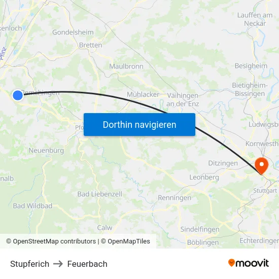 Stupferich to Feuerbach map