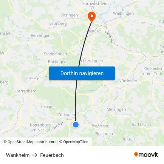 Wankheim to Feuerbach map