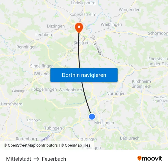 Mittelstadt to Feuerbach map