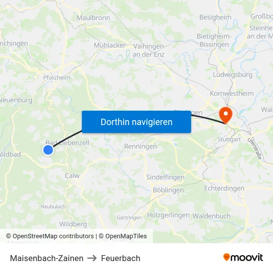 Maisenbach-Zainen to Feuerbach map