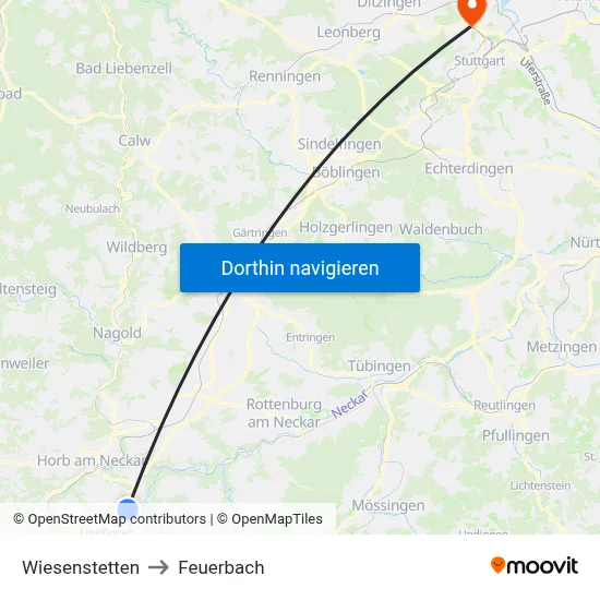 Wiesenstetten to Feuerbach map