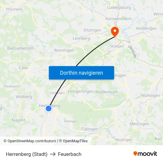 Herrenberg (Stadt) to Feuerbach map