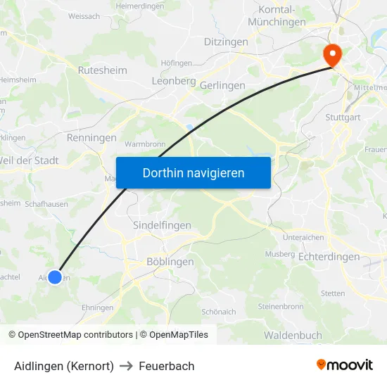 Aidlingen (Kernort) to Feuerbach map