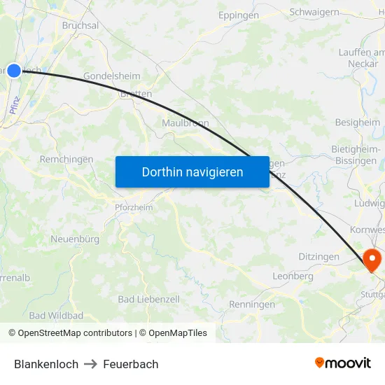 Blankenloch to Feuerbach map