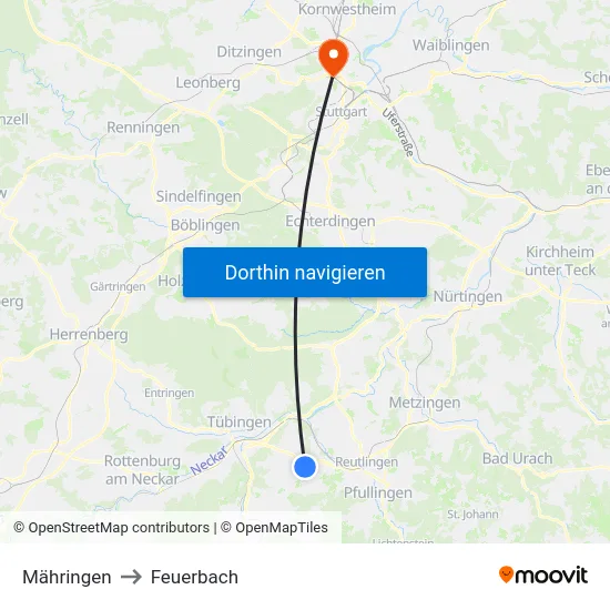 Mähringen to Feuerbach map