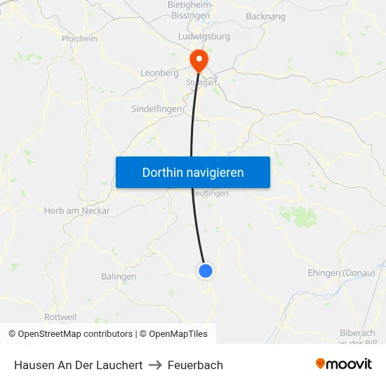 Hausen An Der Lauchert to Feuerbach map