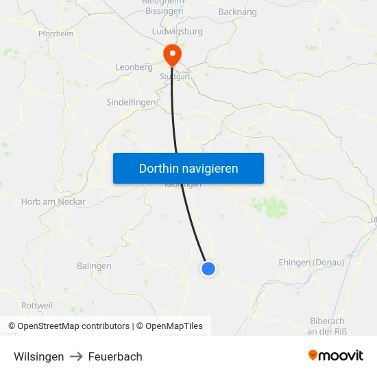 Wilsingen to Feuerbach map