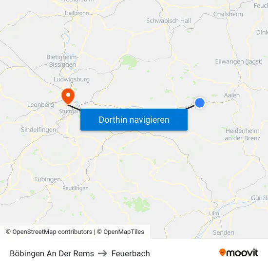 Böbingen An Der Rems to Feuerbach map