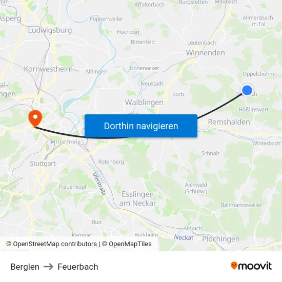 Berglen to Feuerbach map