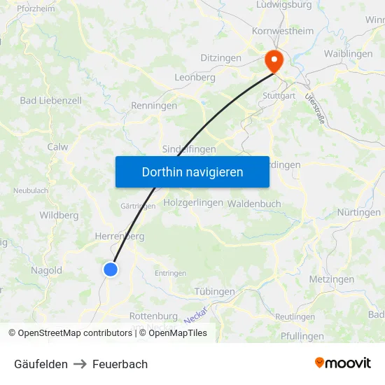 Gäufelden to Feuerbach map