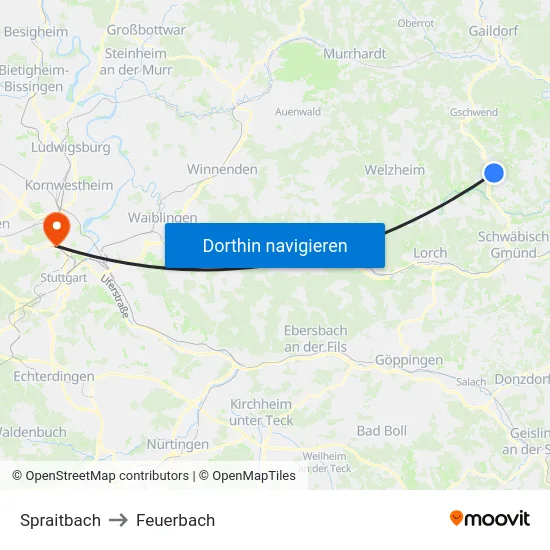 Spraitbach to Feuerbach map