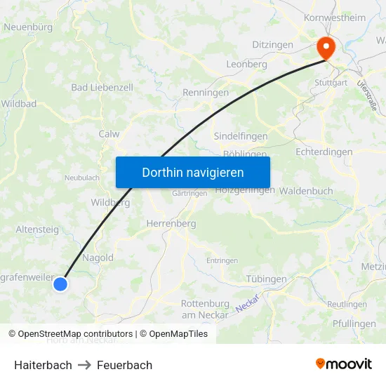 Haiterbach to Feuerbach map
