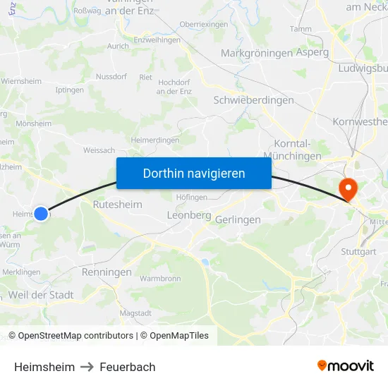 Heimsheim to Feuerbach map
