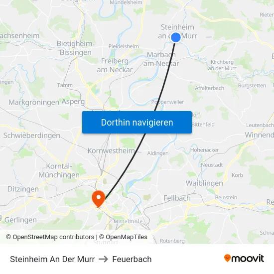 Steinheim An Der Murr to Feuerbach map