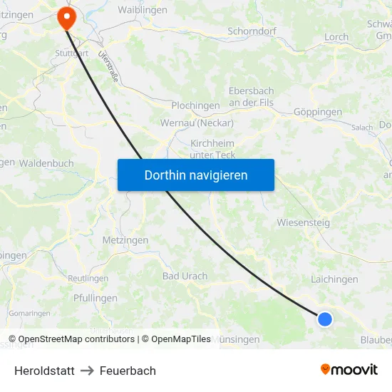 Heroldstatt to Feuerbach map