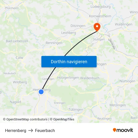 Herrenberg to Feuerbach map
