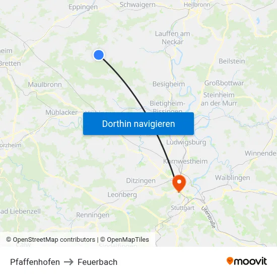 Pfaffenhofen to Feuerbach map