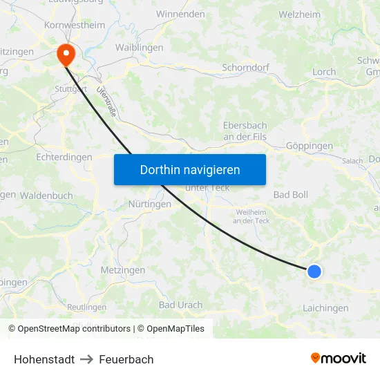 Hohenstadt to Feuerbach map