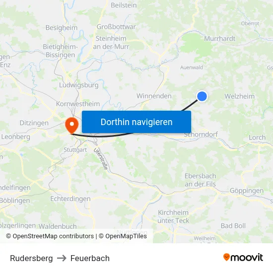 Rudersberg to Feuerbach map