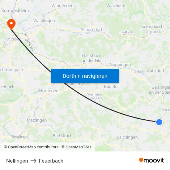 Nellingen to Feuerbach map