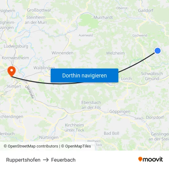 Ruppertshofen to Feuerbach map